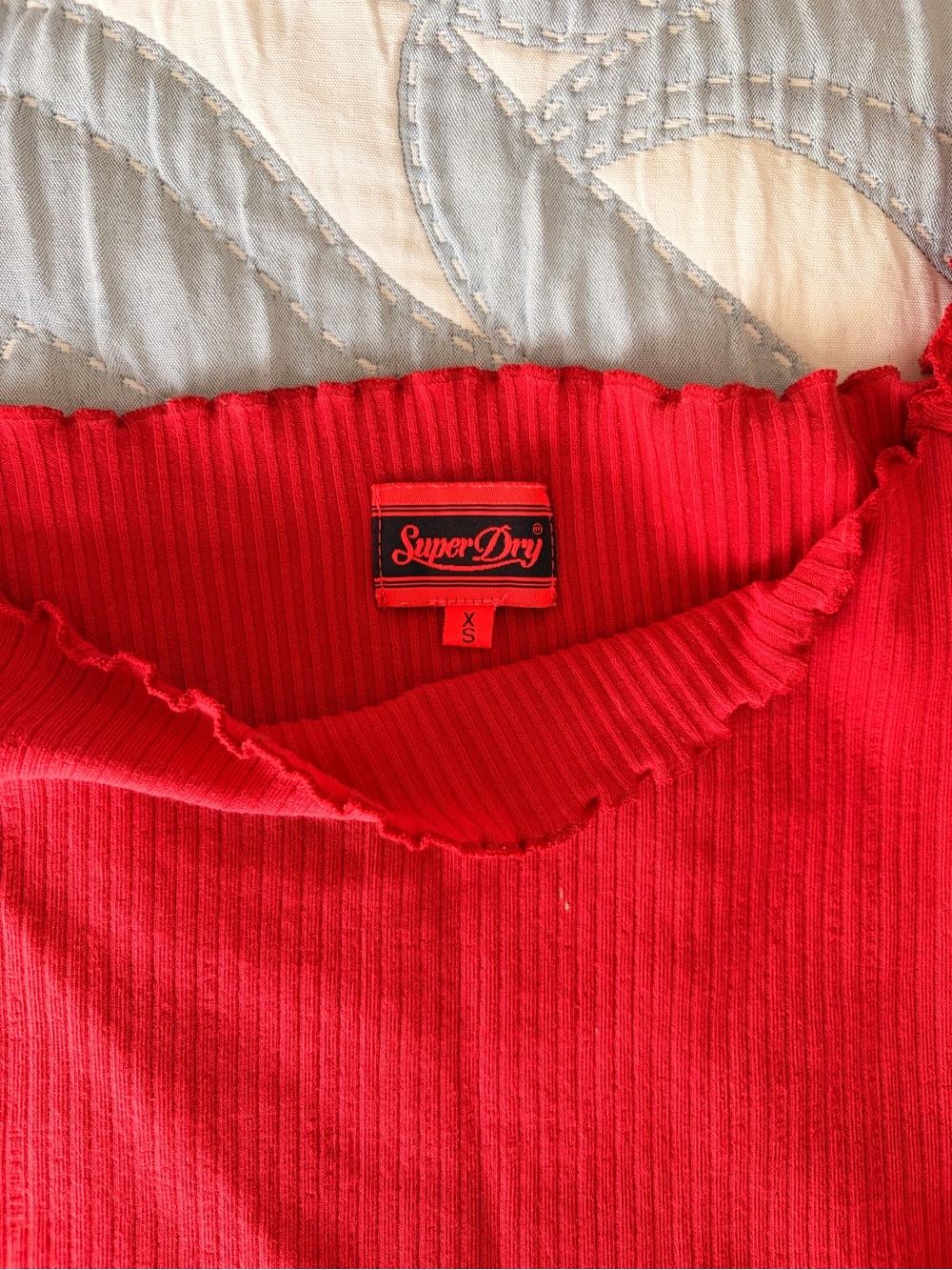 Red Ribbed Off-Shoulder Top - Picture 2 of 2